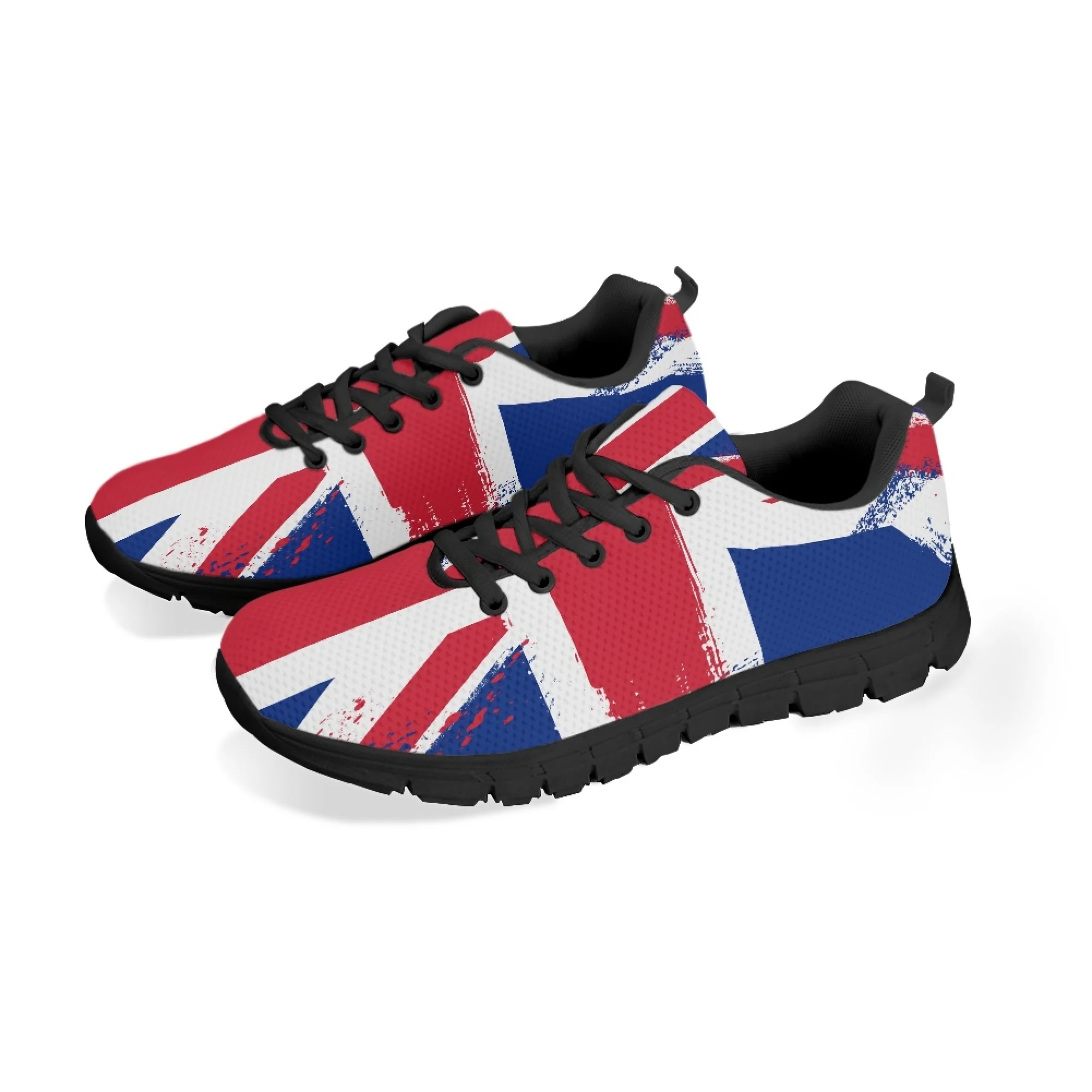 Yikeluo  2022 Hot Style Lace-up Mesh Sneakers Shoes for Women Fashion UK England  Flag Printed Ladies Flats Shoes Light Footwear