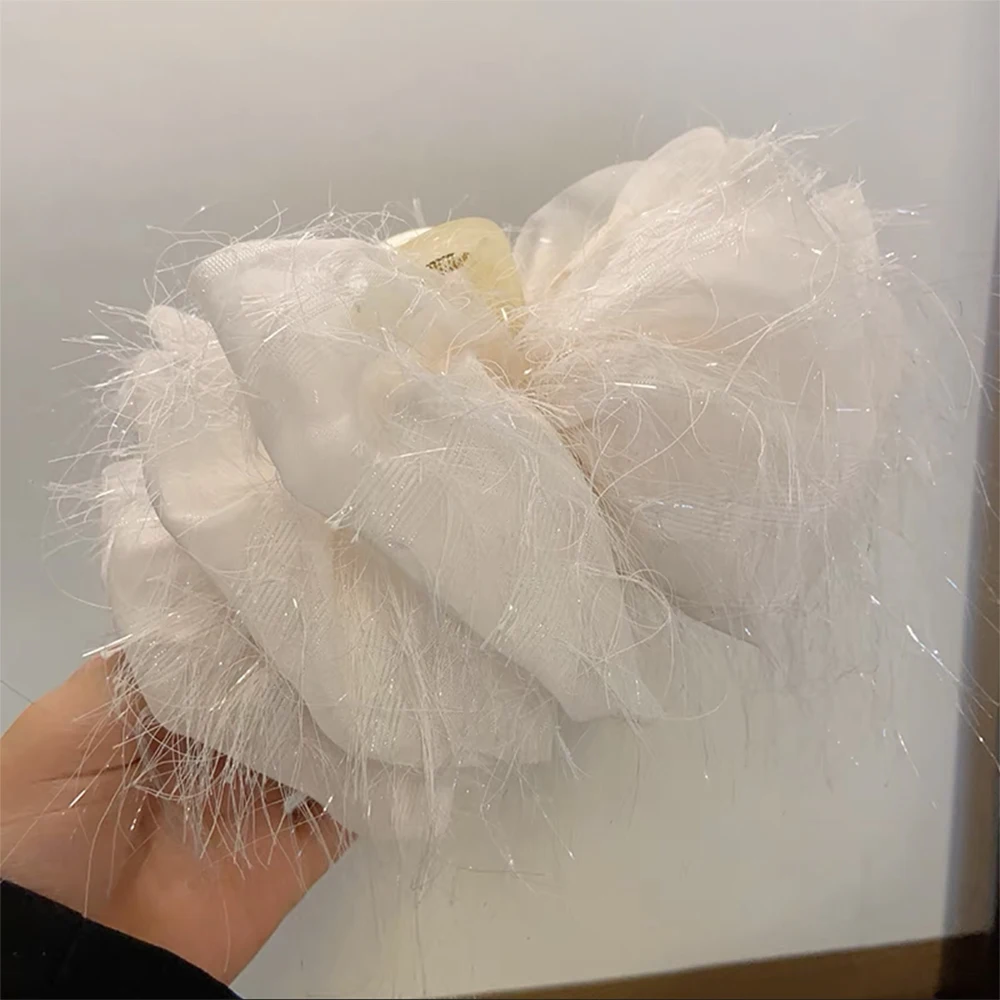 Large White Bow Hair Claw Clip Elegant Hair Accessories for Women Girls Temperament Hair Grips Clamp Korean Headwear Gift