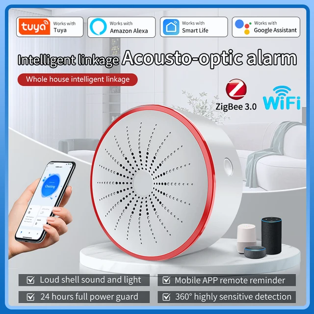 Tuya WiFi ZigBee ไซเรนปลุกเครื่องตรวจจับเสียงและนาฬิกาปลุก Home Security ระบบ Smart Life APP Alexa Google Assistant 1
