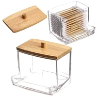 Makeup Bamboo Cotton Swab Storage Box with Lid Small Earpick Dispenser Clear Transparent for Toothpicks for Cotton 1