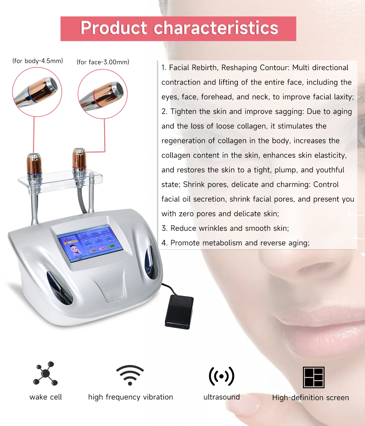 High Frequency Ultrasonic Facial Beauty Skin Rejuvenation Face Lift Skin Tighten Anti Wrinkle Radar Line Carve Tool