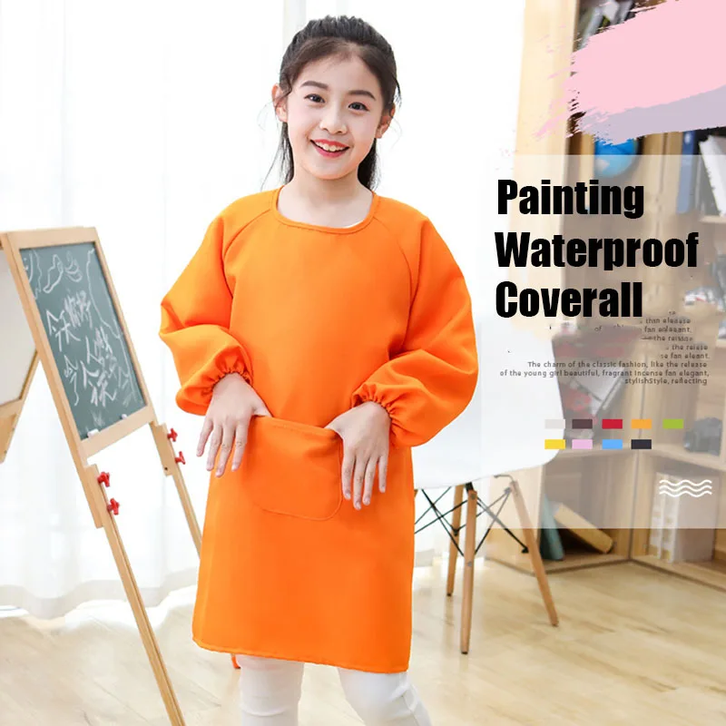 Children Painting Apron Kids Drawing Coat Waterproof Coverall Strap Painting Clothing Smock Coat Kindergarten Pottery Clay Class