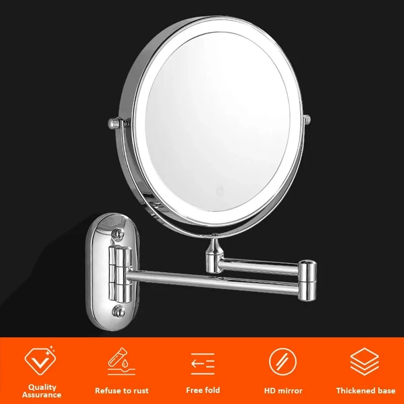 8-Inch Wall-Mounted Fill Light Makeup Double-Sided Bathroom Mirror With LED Color Temperature Control 3X/5X/7X/10X Magnified