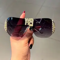 Lunettes de soleil de luxe y2k sans monture pour femmes, avec lettres en strass, de marque de styliste, pour l'extérieur, UV400 5