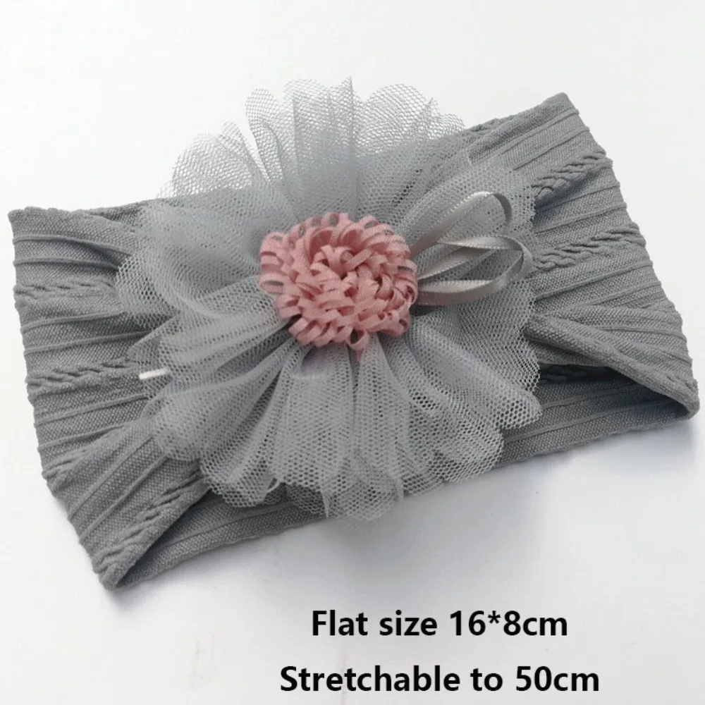 Soft Nylon Baby Girl Headband with Floral Mesh for Newborn Photography