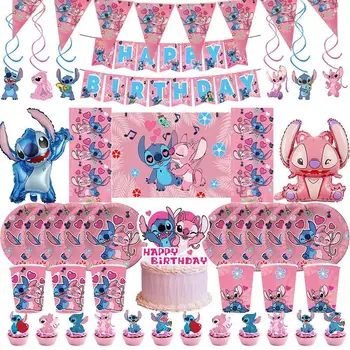 Disney rose Lilo et point ange fête d'anniversaire décoration vaisselle tasse assiette ange fournitures d'anniversaire ballon bannière toile de fond 1