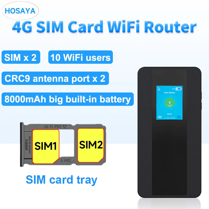 

4G SIM card wifi router dual SIM cards color LCD display lte modem pocket hotspot 10 WiFi users 8000mah battery portable WiFi