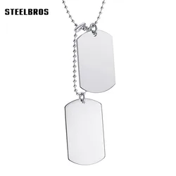 STEELBROS Free Bead Chain High Polished U.S. Army Soldier Dog Tag Pendant Necklace Men Stainless Steel Jewelry Dropshipping