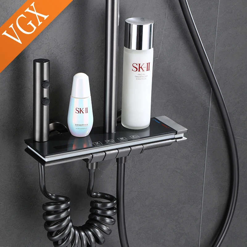 VGX Digital Shower System Intelligent Bathroom Temperature Display Shower Faucet Set Rainlfall Bathroom Mixer Bidet Shower Set 3