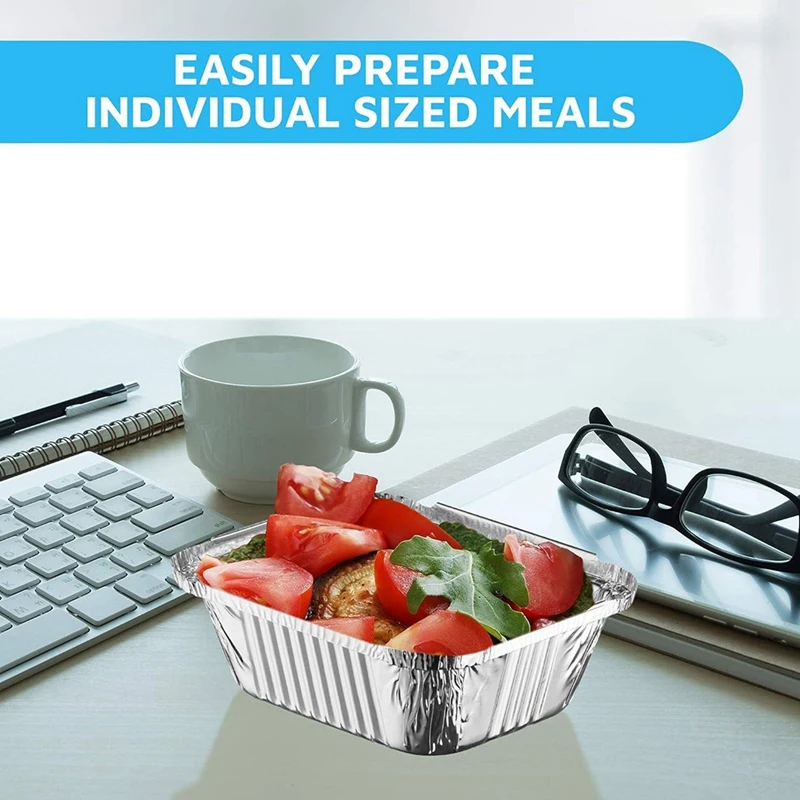 Disposable Takeaway Pan Transparent Lid Rectangular Aluminum Foil Tray 410Ml Capacity portable food container