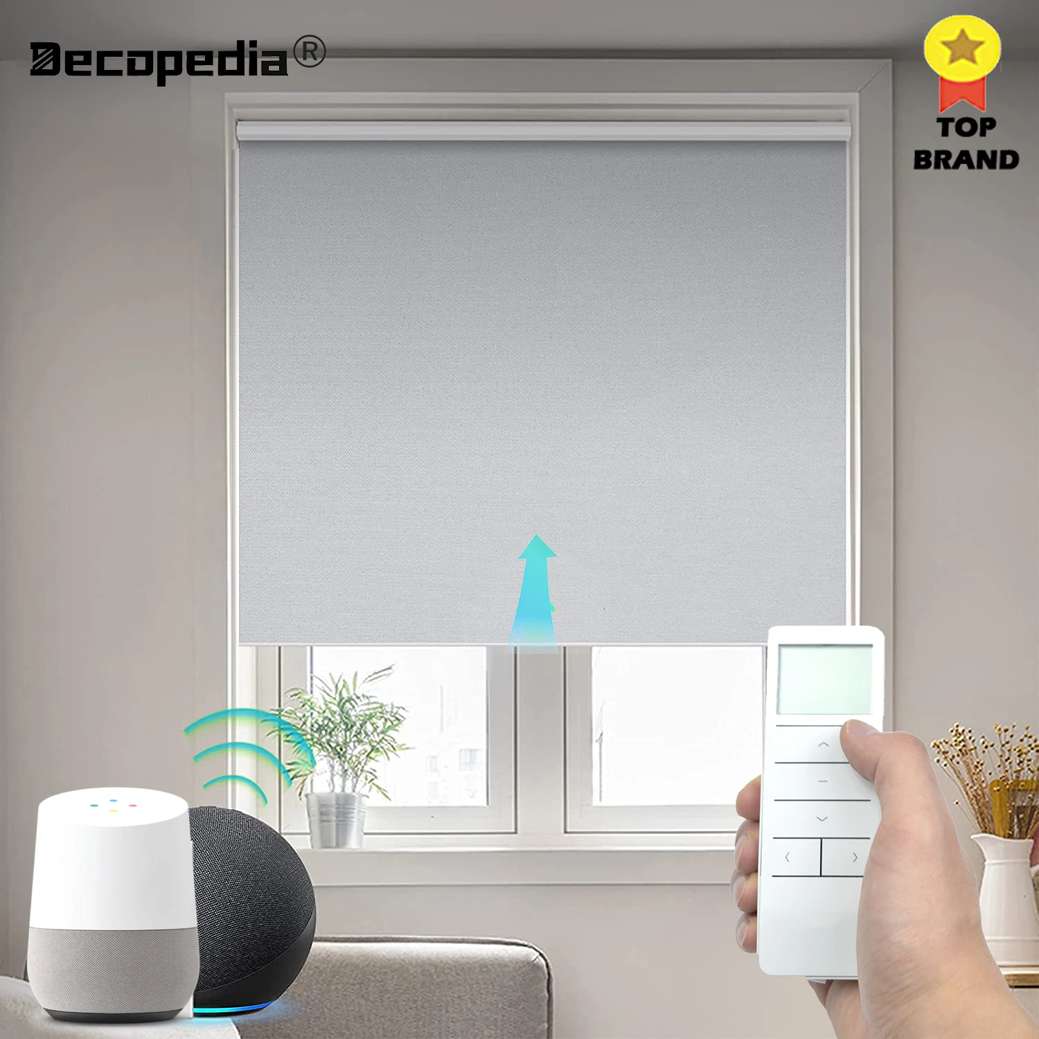 Decopedia Roller Shades สําหรับ Windows ม่านหน้าต่างอัจฉริยะแบบใช้มอเตอร์ Blackout Roller Day และ Night Simple No-Valance Blinds 1