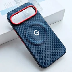 Premium Woven Fabric Magnetic Phone Case with Metal Camera Protection and Wireless Charging Capability for Google Pixel 11 (Blue)