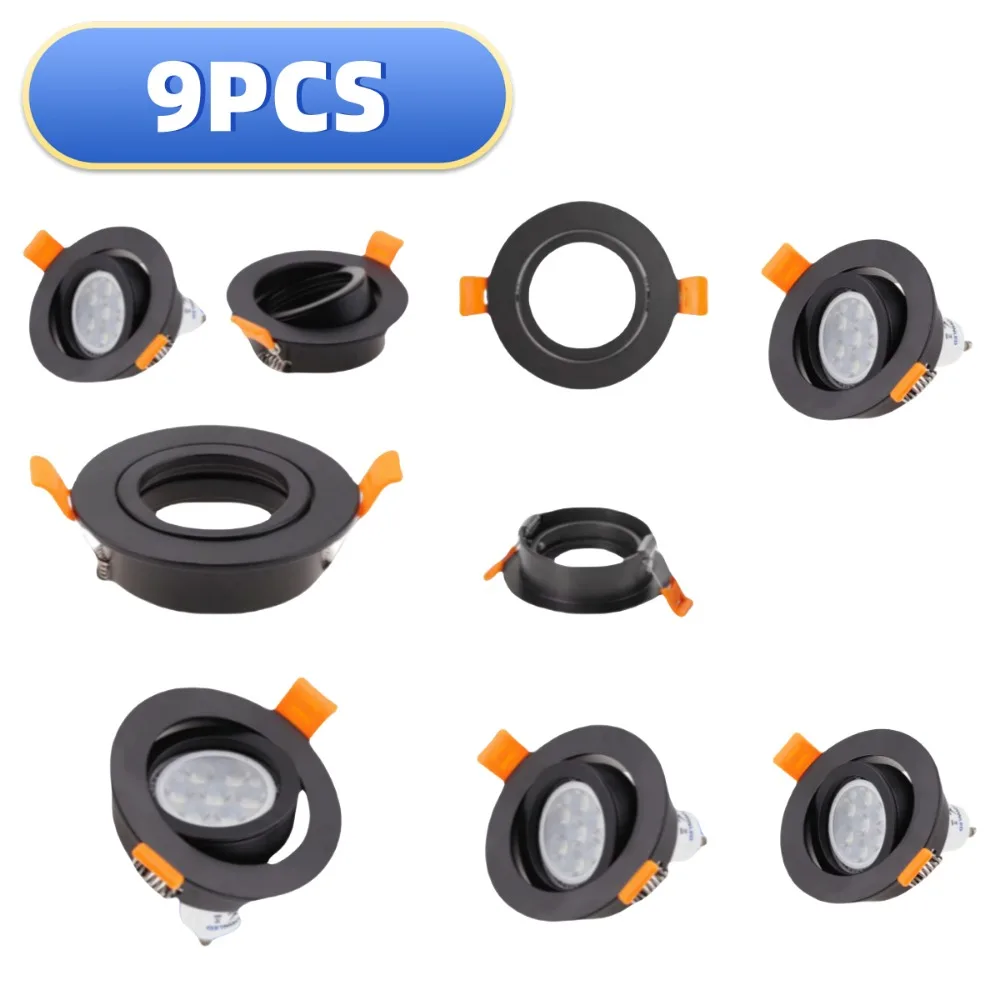 3/6/ 9 Black Round Recessed Downlight Holder 82mm Cut-out 62mm Adjustable Frame Housing Round Spotlights