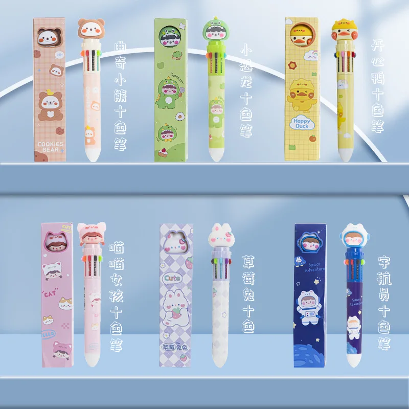 

24 pcs/lot Kawaii Animal Astronaut Girl 10 Colors Ballpoint Pen Cute Press Ball Pens School Office writing Supplies Stationery