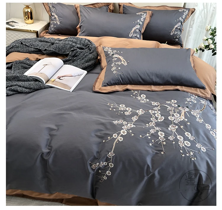 1000TC Egyptian Cotton Embroidery Quilt Cover Bedlinen Bedding Set King Queen Size Bed Linen Duvet Cover Bed Sheet Pillowcases