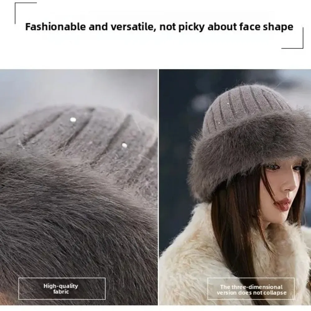 Thickening Winter Women's Warm Fur Hat Without Brim Cold-proof Warm Baseball Cap Warming Tools Ear Protection Fisherman Caps