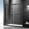 Double Sliding Shower Door, Clear Tempered Glass, 18 inch Pull Handle, Stainless Steel Hardware, Matte Black Finished 1