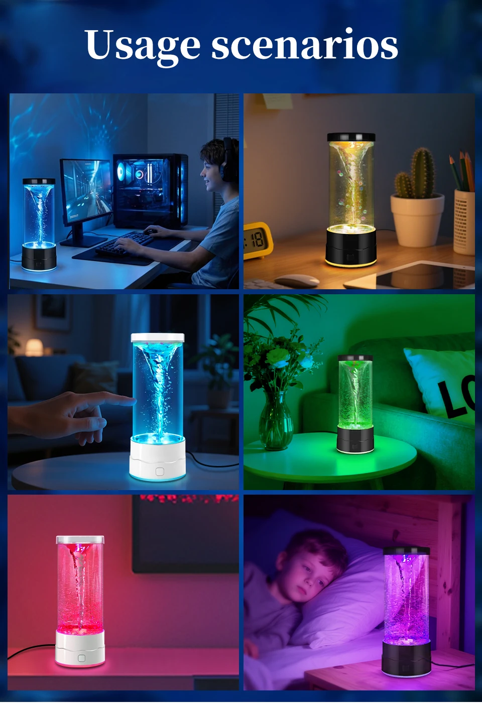 LED Tornado Night Light USB Changing Multi-Color Atmosphere Lamp Creative Children Adult Birthday Gift Home Bedroom Decor