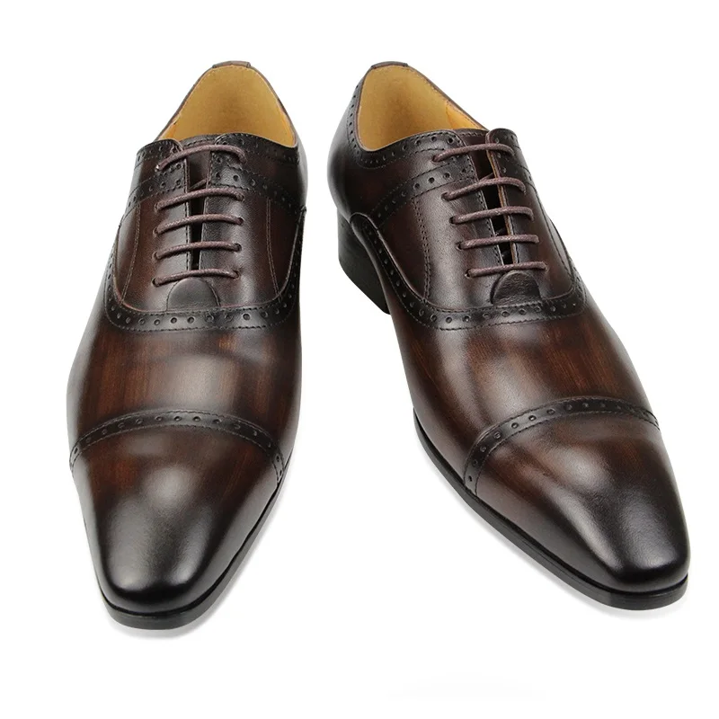 Elegant Formal Men Shoes Top Layer Cow Leather Oxfords Business Office Lace Up Luxury Design Handmade Dress Fashion Males' Shoe 2