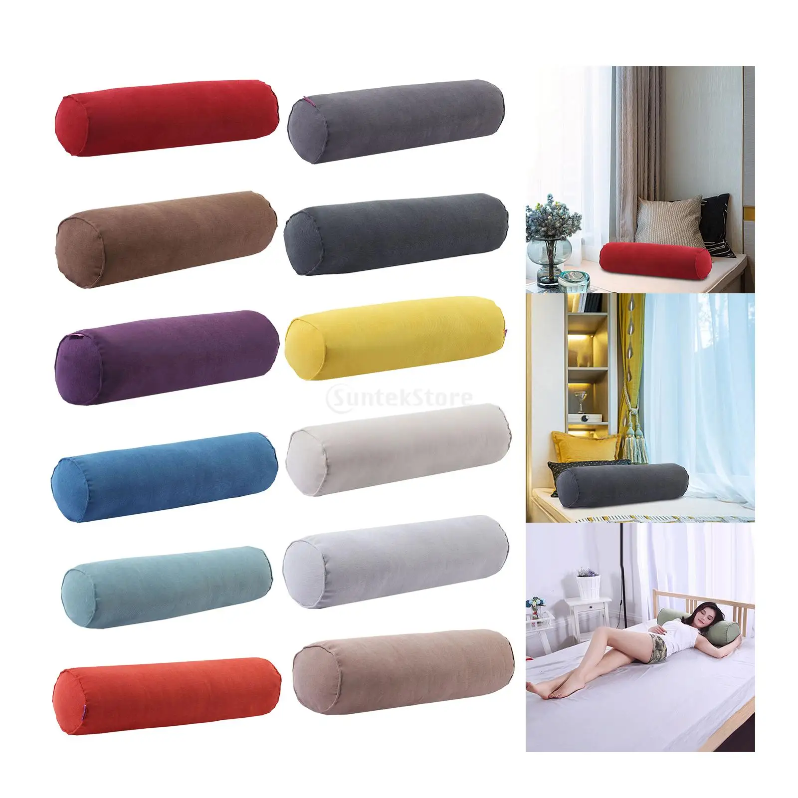 EN AyuL Neck Bolster Pillow Roll, waterdicht zacht lumbale ondersteuning nekkussen, rond rol heupkussen voor thuis bed sofa rugsteun (diameter 12x80cm, grijs