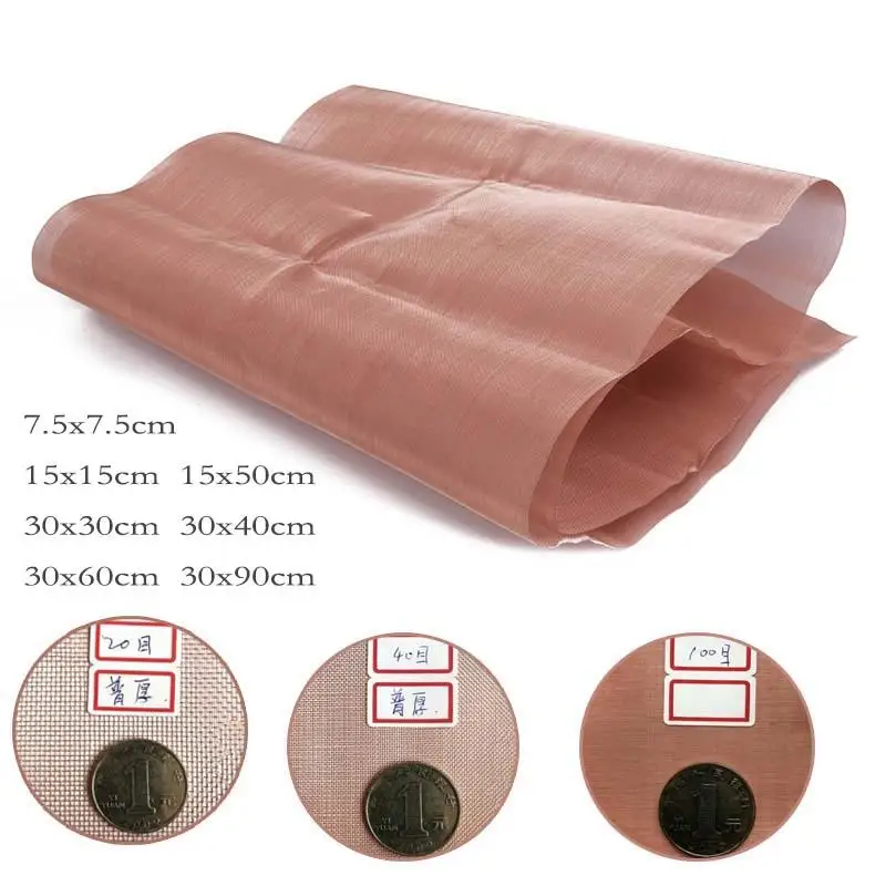 50x100cm Pure Copper Woven Wire 10-200 Mesh Shielding Fabric Metal