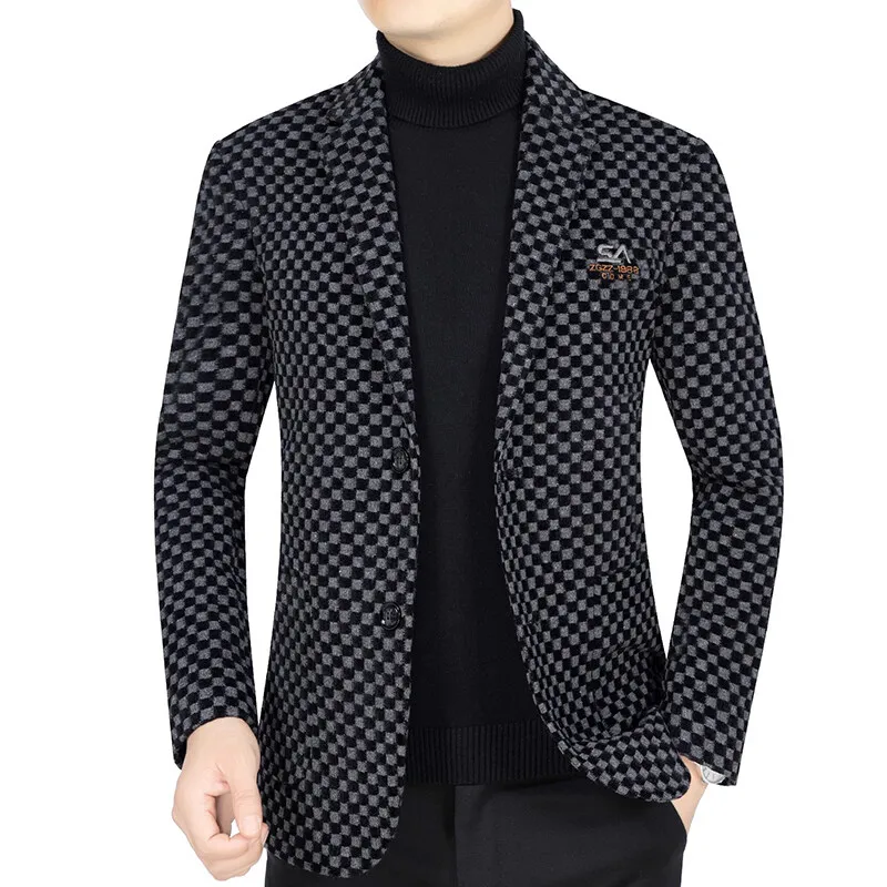 Spring Autumn s Men Blazer Mens Fashion Plaid Coats Business Casual Slim Fit Suit Jacket Male Clothes Outerwear