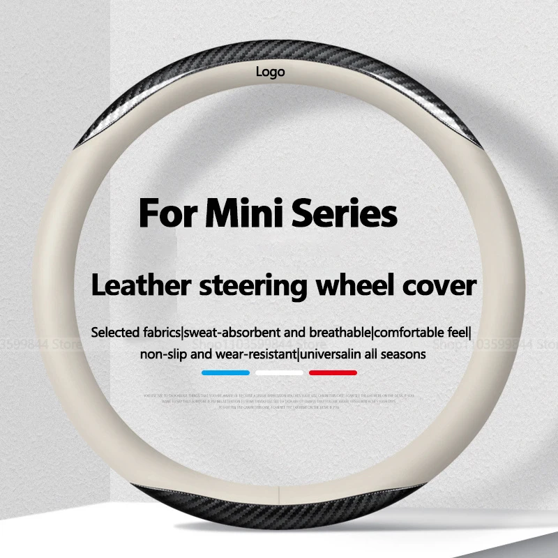 Non-slip-Leather-Car-Logo-Steering-Wheel-Protective-Cover-For-BMW-Mini ...
