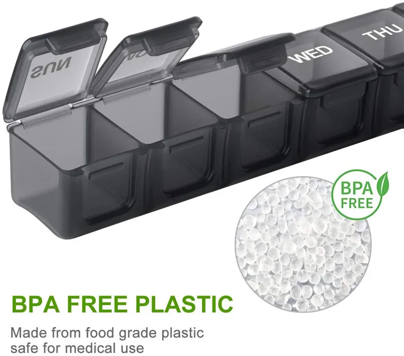 Compact 7-Day Pill Organizer with Large Compartments for Vitamins and Supplements