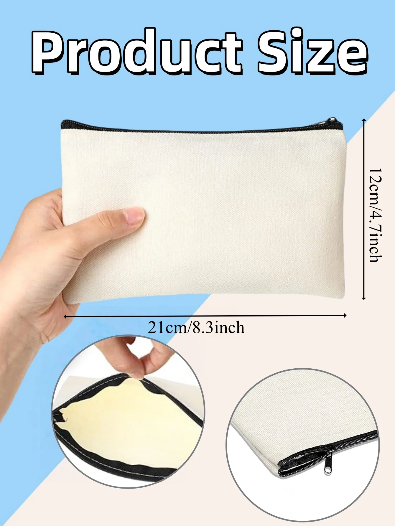 1-10 قطعة حقيبة قماش فارغة بسحاب ، حقيبة مستحضرات...