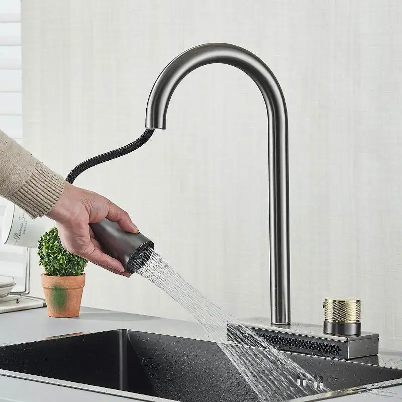 

Stainless Steel Faucet Pull-Out Type for Kitchen Sink Hot and Cold Water Non-Digital 1/2 inch Pipe Rainfall Waterfall Acces