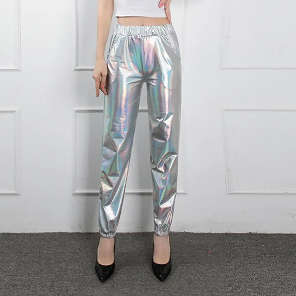 Women Harem Trousers High Waist Glossy Women's Pants Slim Fit Clubwear for Stage Performance in Fancy Colors Elastic Waist