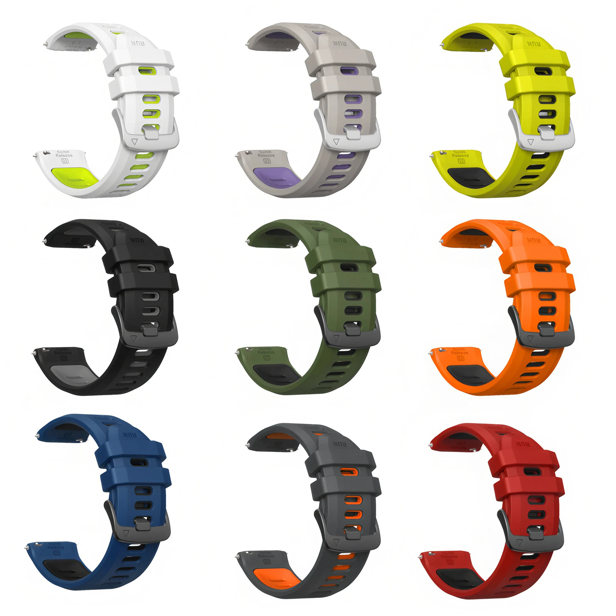 Two-Tone Silicone Quick Release Sport Watch Band Bracelet, 22mm