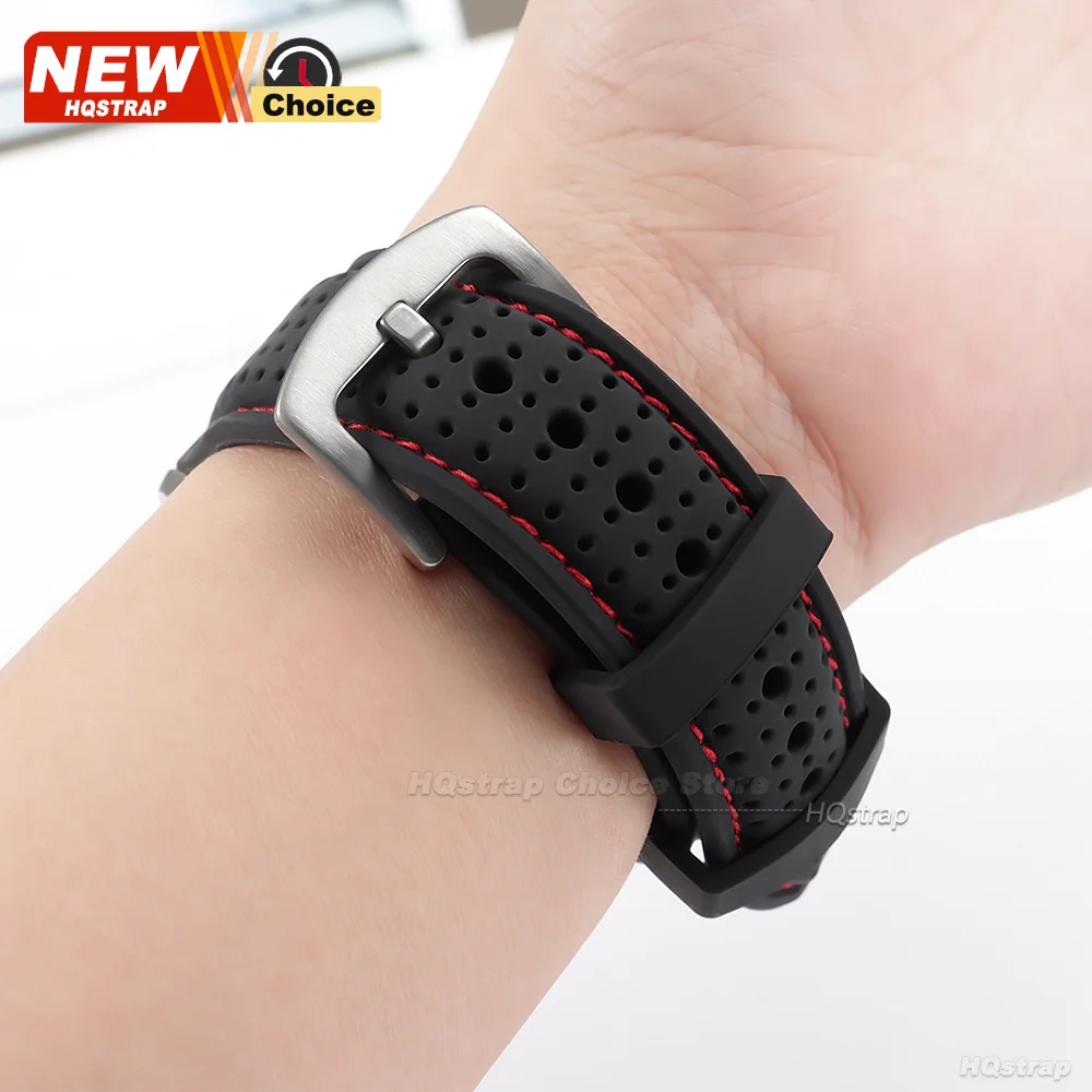 Enhanced Silicone Sport Watch Strap - Waterproof, Breathable, Quick Release with Colorful Stitching