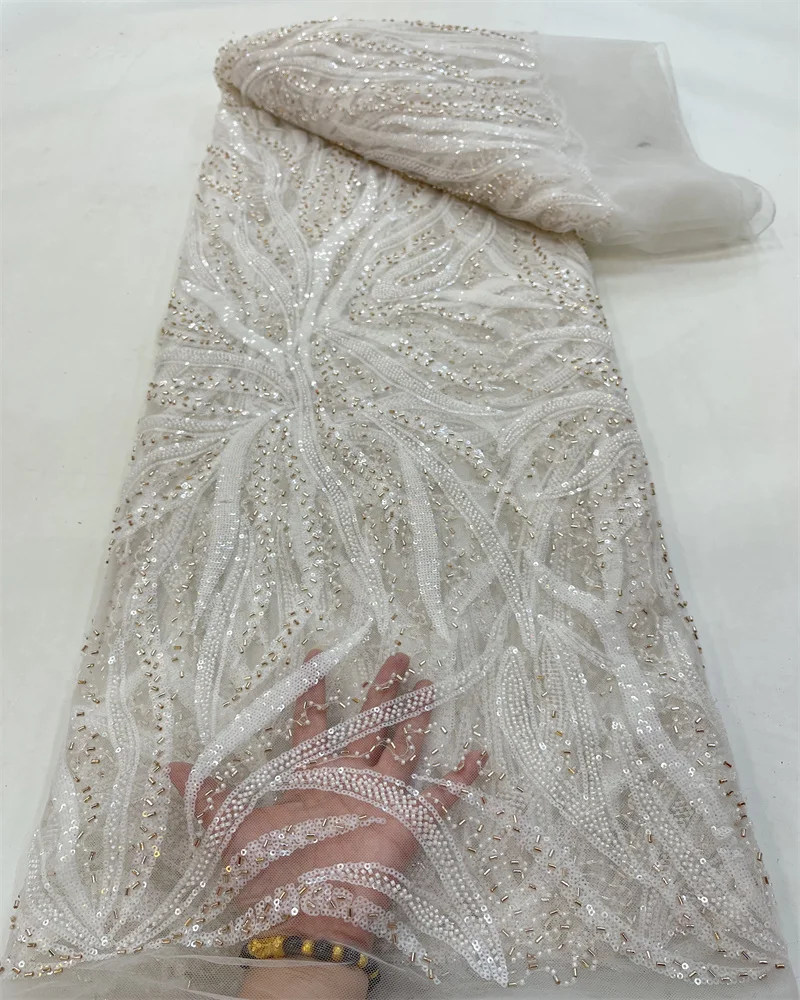 African Lace Fabric 2023 High Quality French Mesh Lace Fabric Luxury Beads Sequins Nigerian Lace Fabrics For Wedding Dress