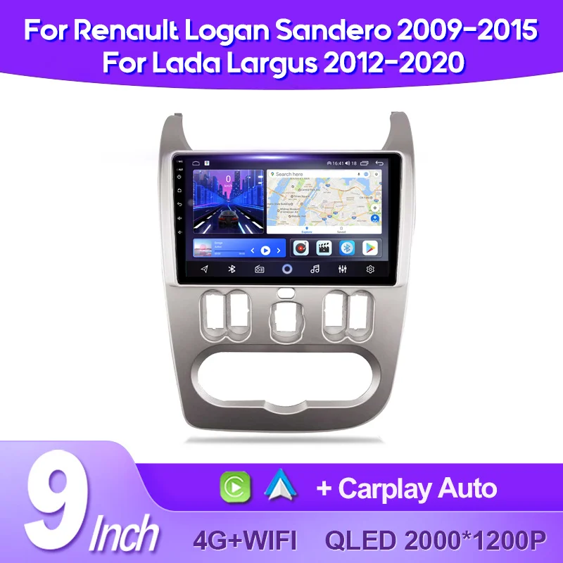 

QSZN Car Radio For Renault Logan 1 Sandero 2009 -2015 Largus Dacia Duster 2K QLED Android 13 Multimedia Video Player CarPlay GPS