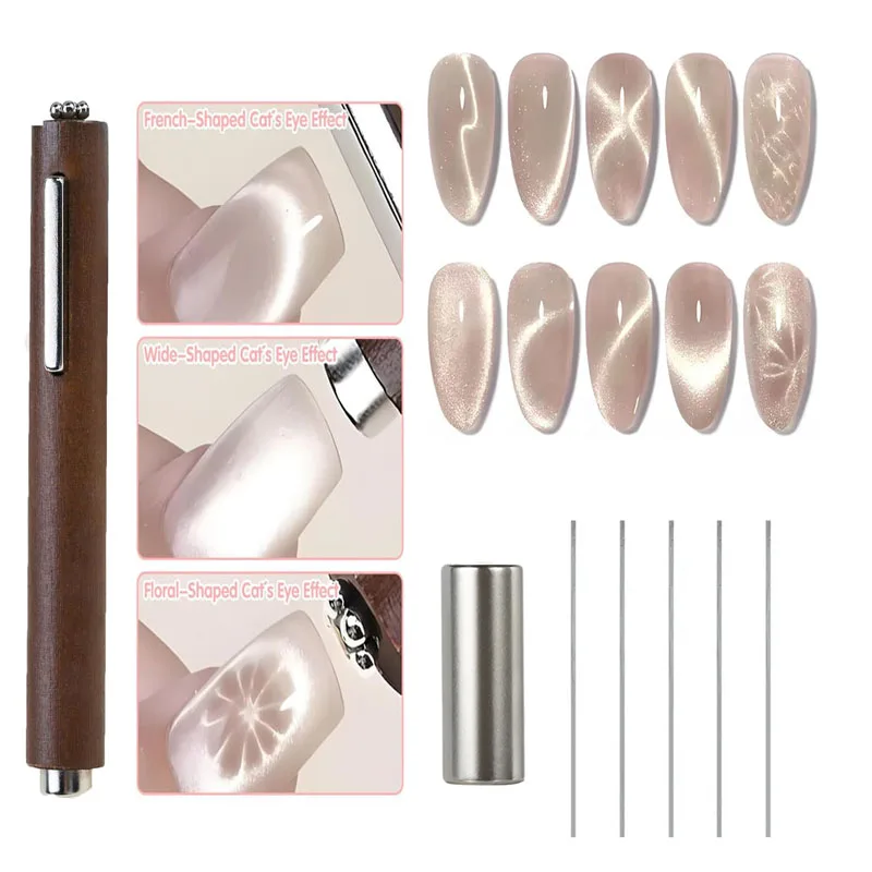 8pcs Nail Cat Eye Magnetic Stick Tools With Flexible Iron Wire For Creating Heart & Ingot Shapes On Nails Magnetic Manicure Tool