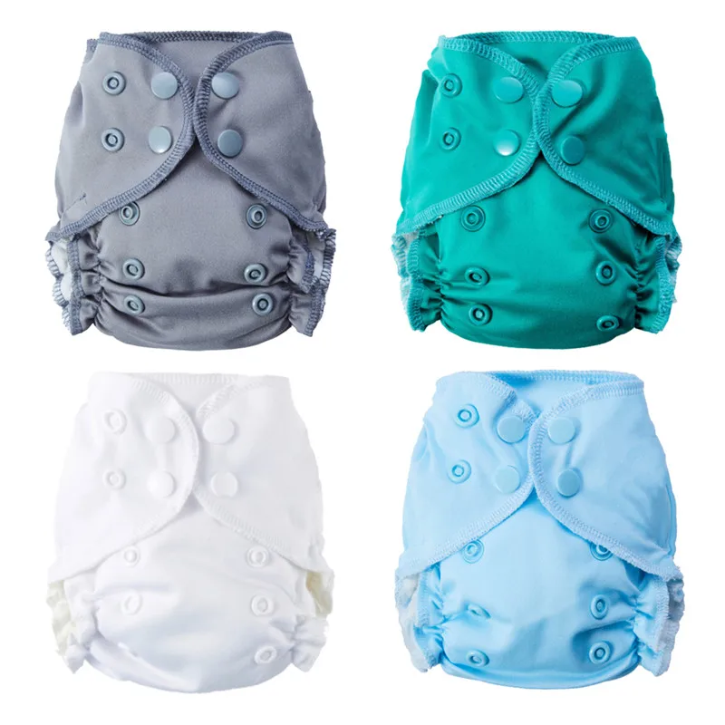 

Thank u Mom 4Pcs/lot AIO Newborn Cotton Cloth Diaper All In One Absorbent Ecological Diapers for 0-3M NB Baby