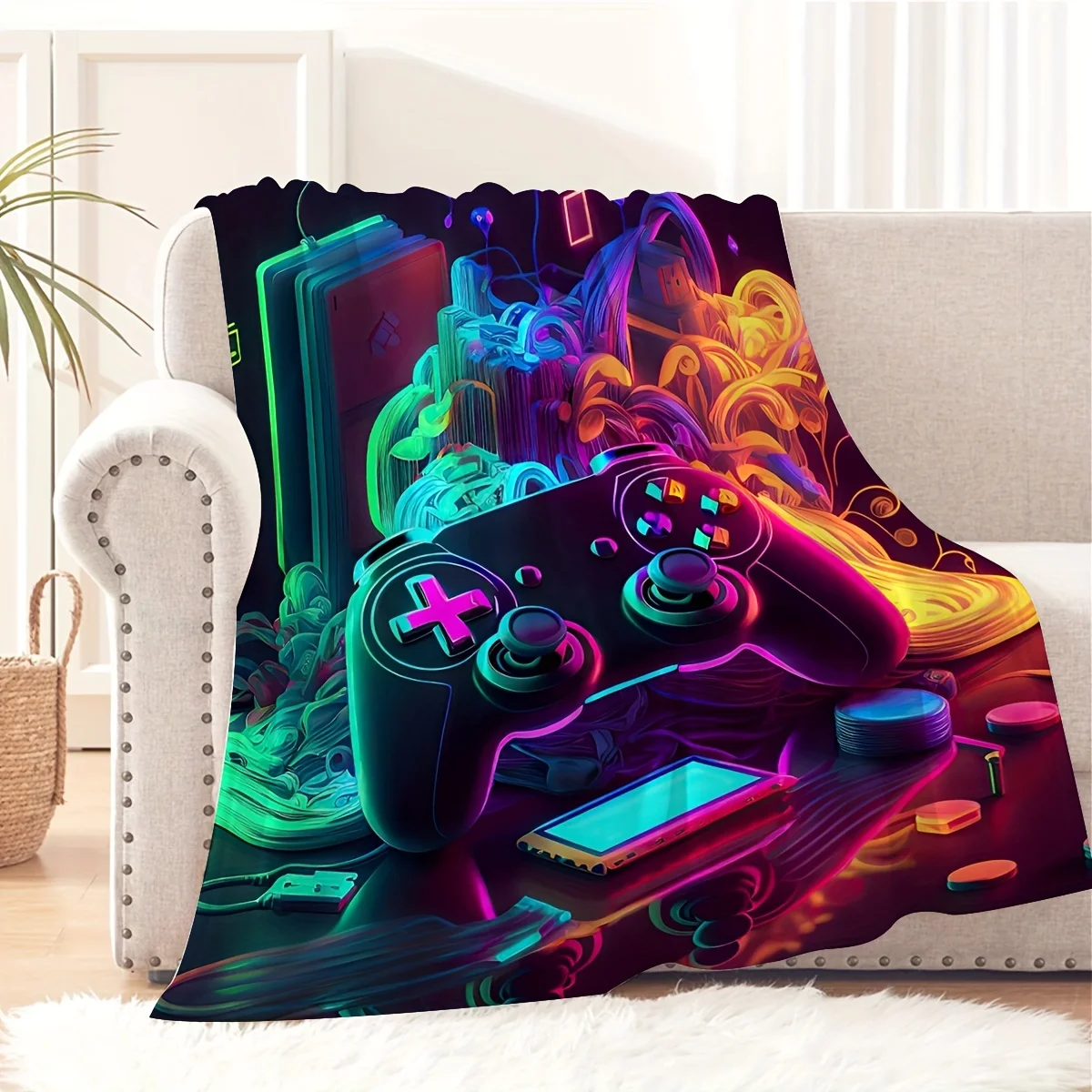 Neon Gaming Controller Blanket - Soft, Cozy, Stylish Decor for Ultimate Home Comfort and Ideal Gift for Gamers 2