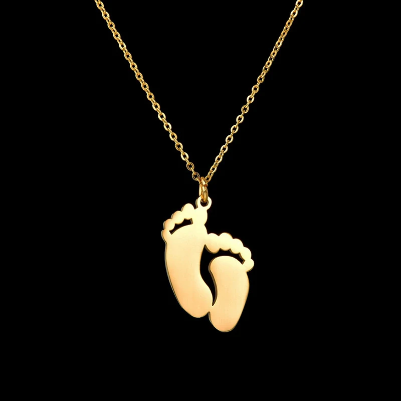 

WLP Sweet Stainless Steel Baby Foot Custom Pendant Necklace Lovely Engraved Name Date Footprint Necklaces Kids Women Mother Gift