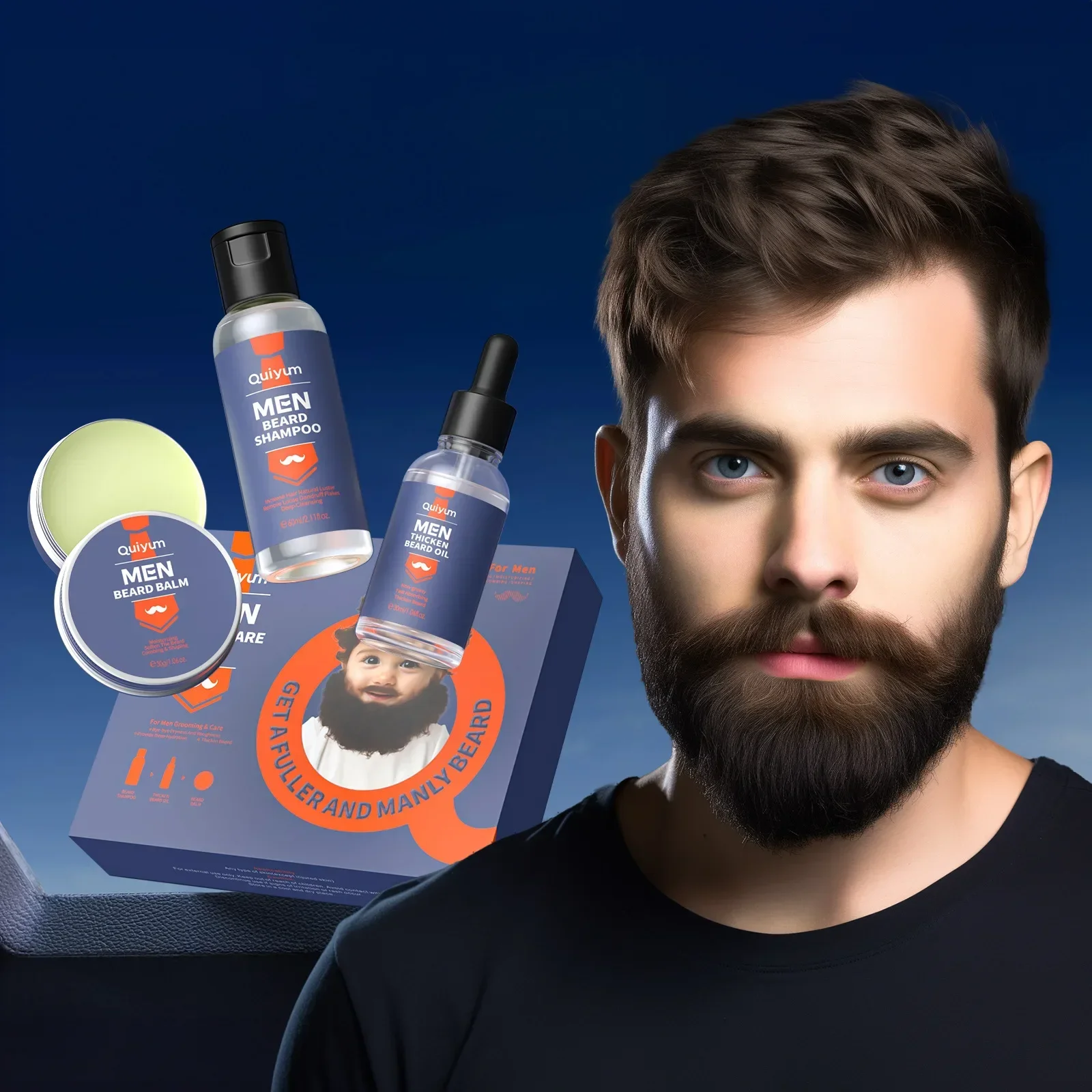 LAIKOU Men's Beard Care Kit 3-Piece Set Beard Shampoo BeardOil BeardBalm Bye-Bye Dyness & RoughnessProvide Deep Hydration