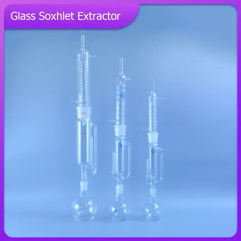 Extractor de vidrio soxhlet de 1000ml, Junta 45/40 y 24/29, condensador y cuerpo extractor, con matraz 1000ml