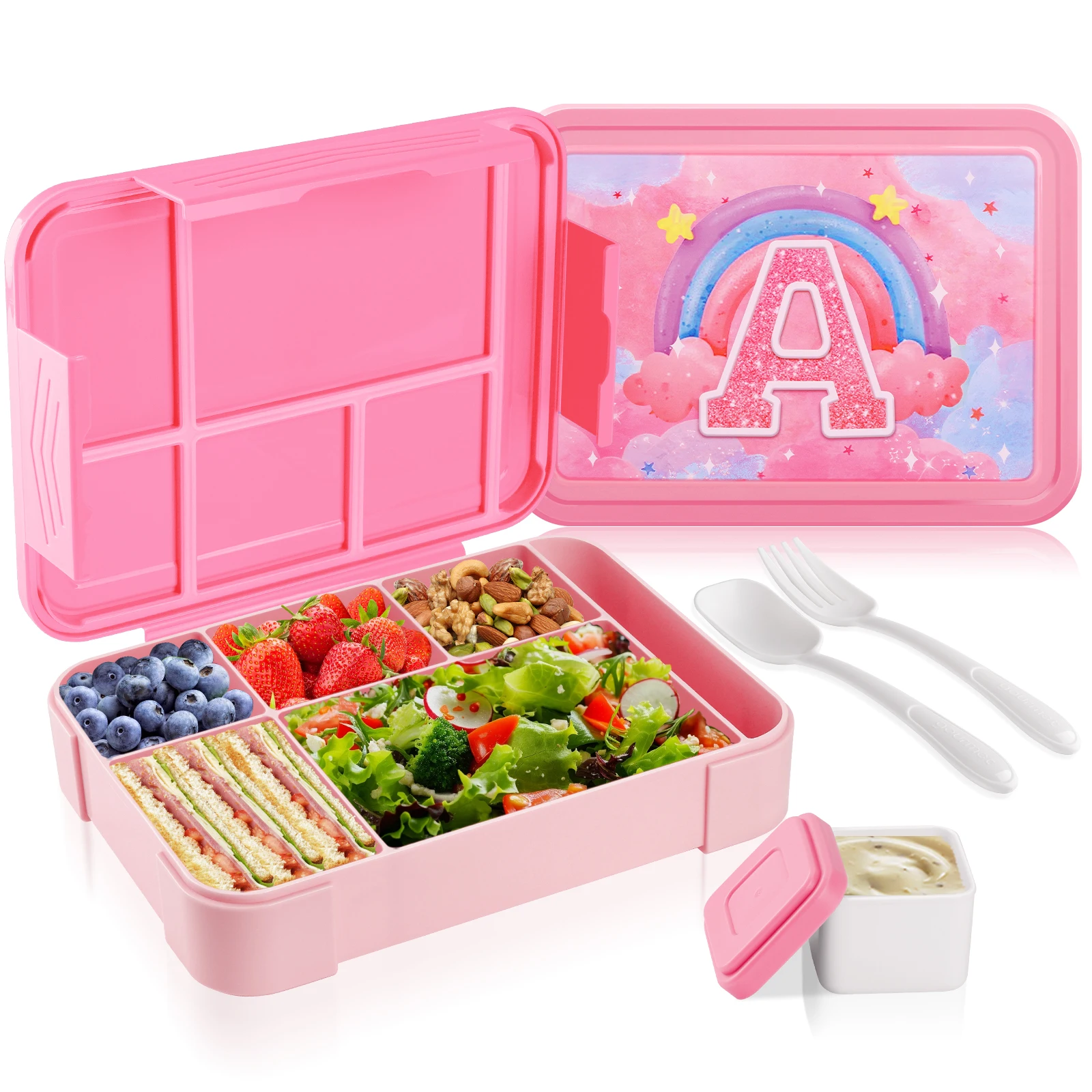 Charming Pink Kids' Bento Lunch Box - Microwaveable & BPA-Free, 6-Compartment Snack Container