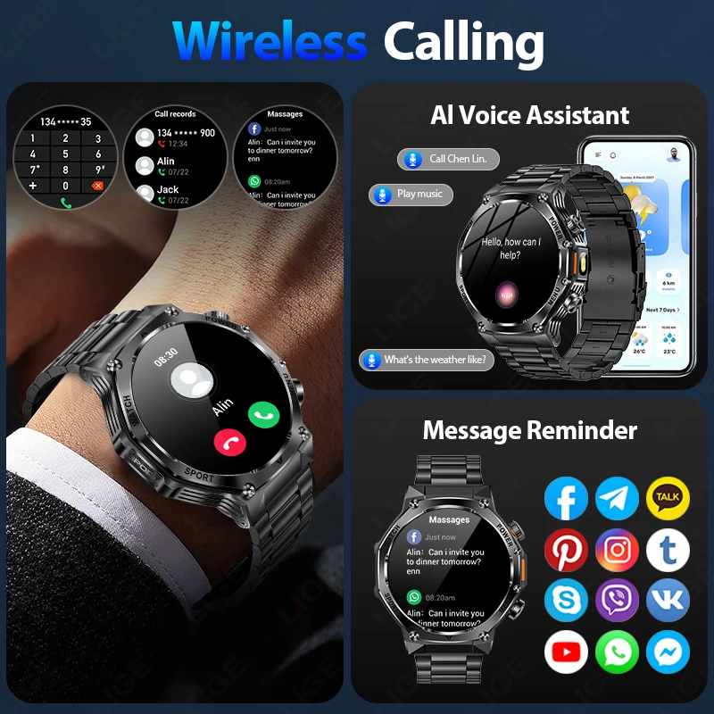 LIGE 2026 Smart Watch Man 800mAh Outdoor Sports Fitness Watches Men Health Monitoring Bluetooth Call Smartwatch for Android iOS