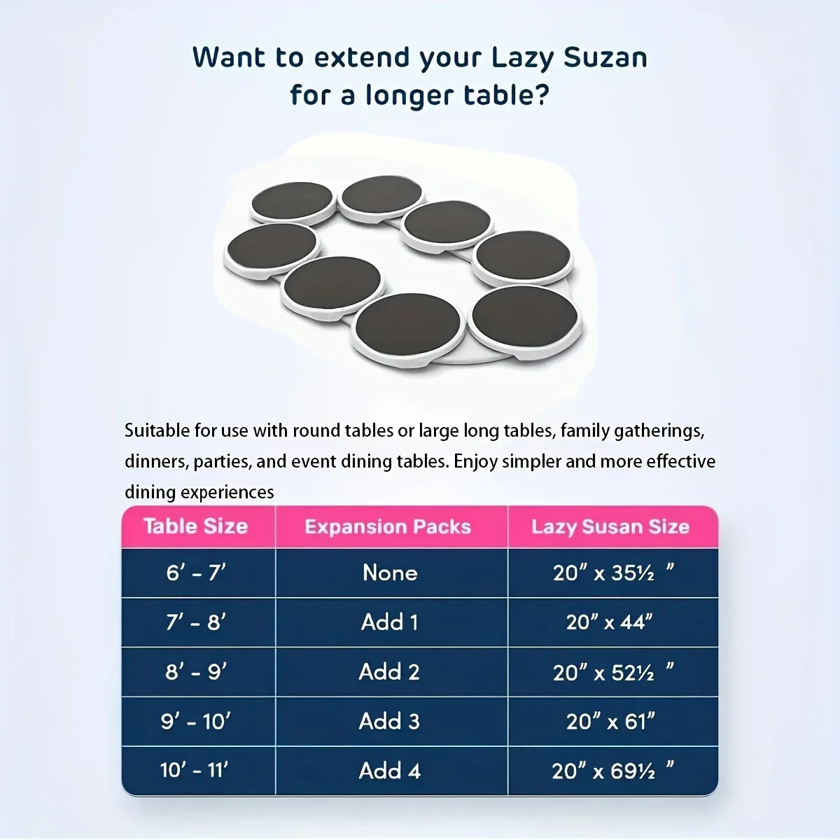Lazy Susan Turntable Expandable for Rectangular & Oblong Tables Kitchen & Dining Tables Great Gift! Parties & Gatherings 3