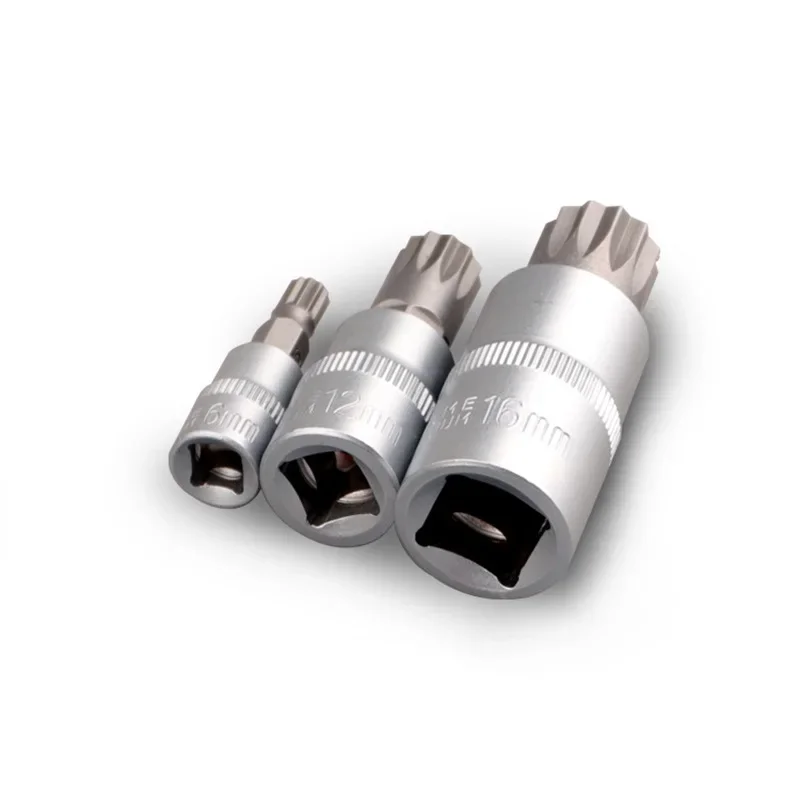 8PCS 1/4" 3/8" 1/2" 12 Point MM Triple Square Spline Bit Socket Set M4-M16 With Bracket For Torque Spanner Ratchet Socket Wrench