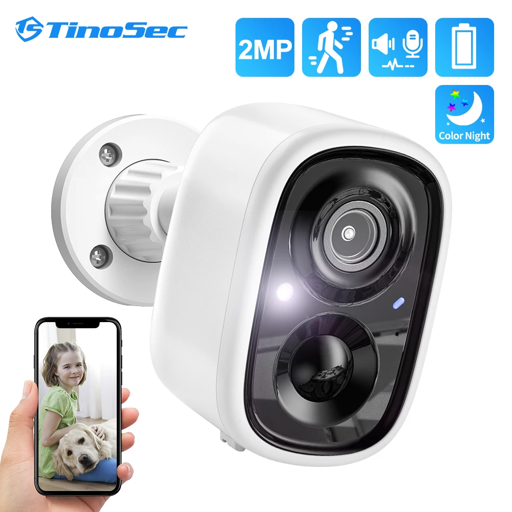 TinoSec 1080P Wireless Battery Camera Colorful Night Vision Two-way Audio Record Person Pet Vehicle Recognition Work With Alexa