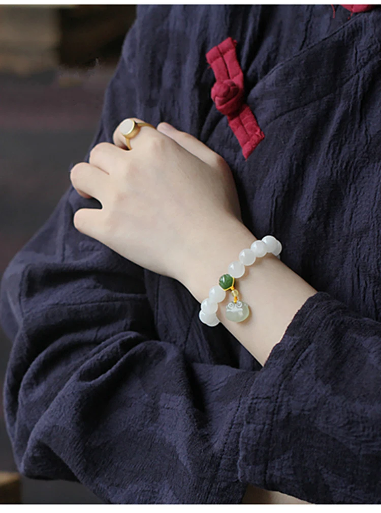 Elegante Anhänger Verstellbare Armbänder Mode Freundschaft Schmuck Geschenke Hetian Weiße Jade Buddha Perlen Hand String Für Frauen – Detail 1
