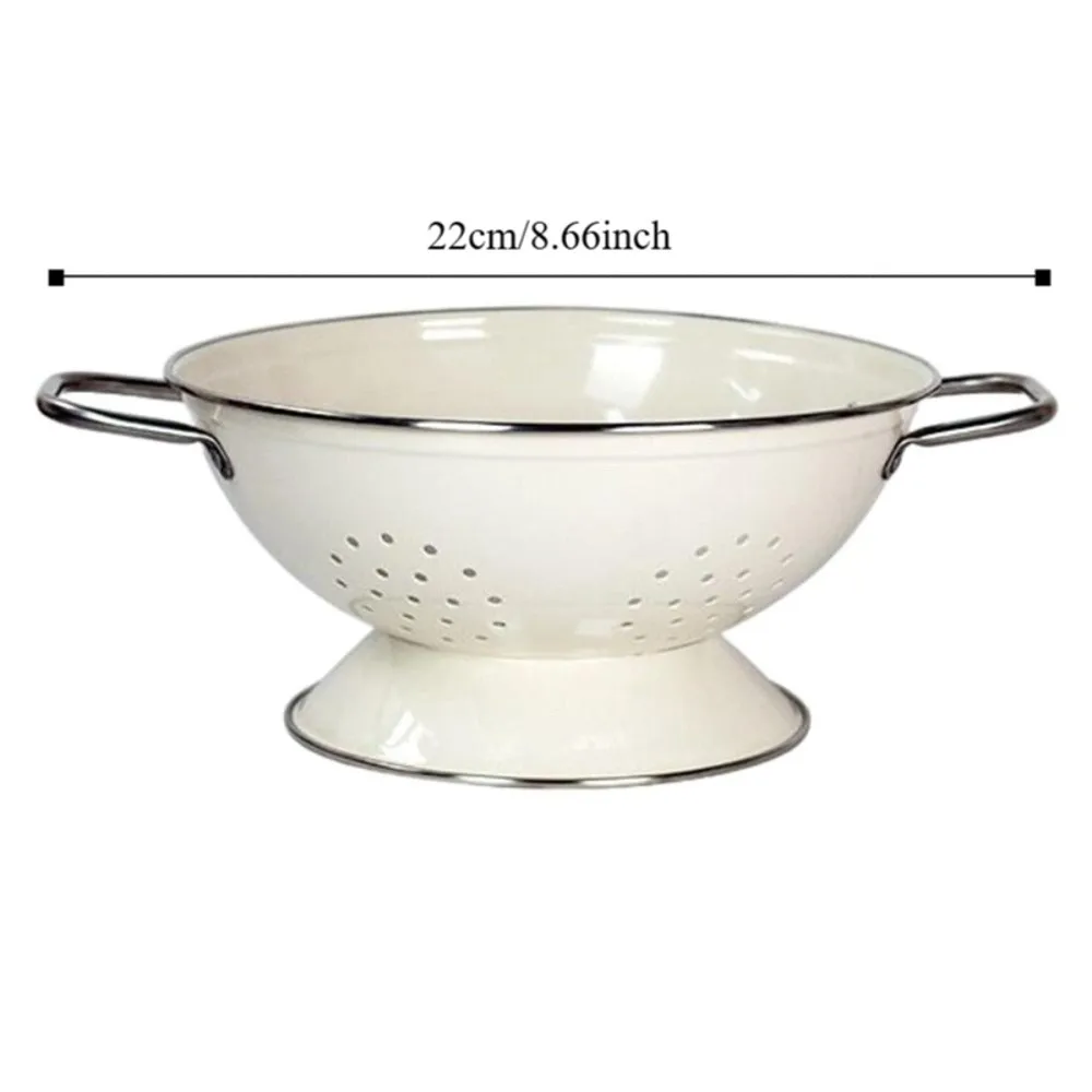 Carbon Steel Enamel Coated Fruit Basket Rust-proof Self Draining Fruit Drain Basket Drop-proof Vegetable Strainer Countertop