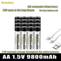 2024 New USB-C 1.5V AA Battery Fast charging Li-ion Battery 9800mAh for Remote Control Mouse Electric Toy Battery + USB-C Cable 1