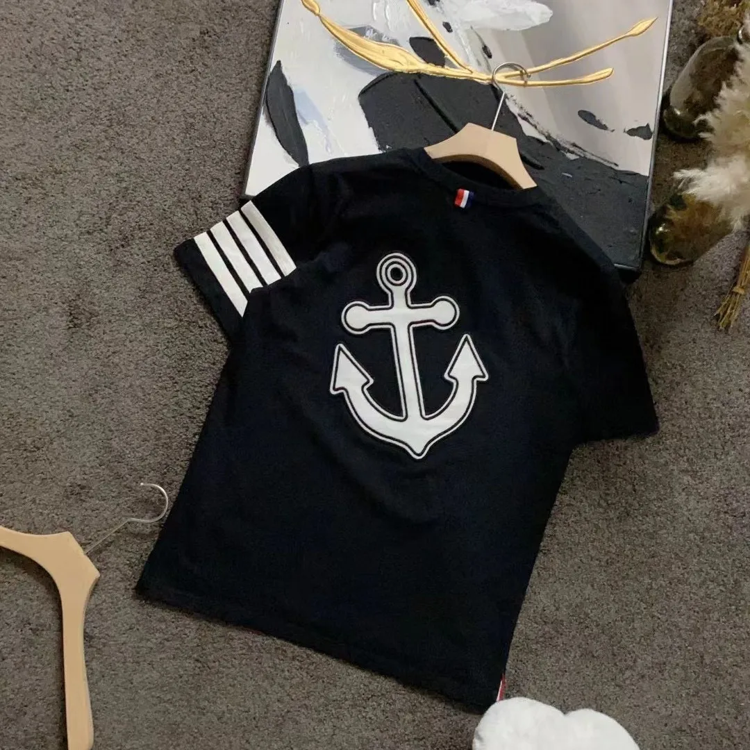 

2023 TB Tshirts Fashion Brand Printed Design Causal Cotton Short Sleeve High Quality Classic White Striped Leisure TB T-shirts